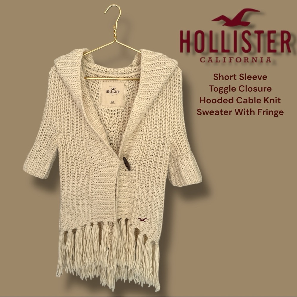 Hollister Cream‎ Hooded Cable Knit Boho Sweater